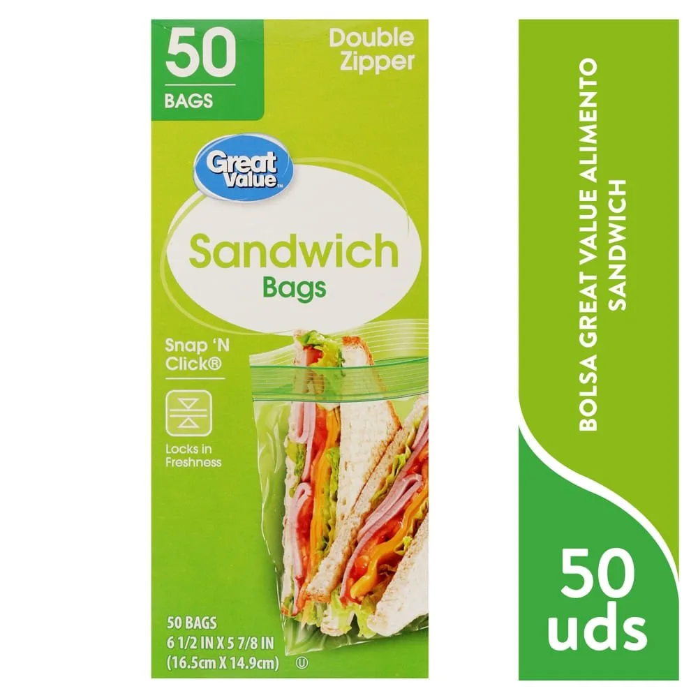 Bolsas Para Sandwich Marca Great Value – 50 Unidades