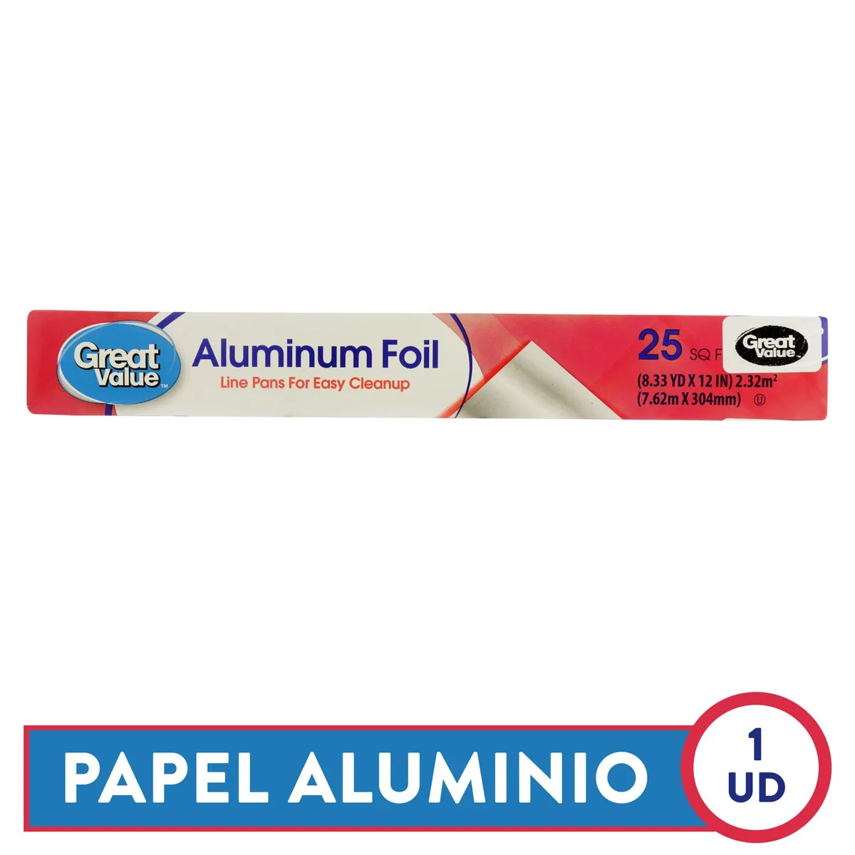 Papel Aluminio Marca Great Value – 25 Pies Unidad